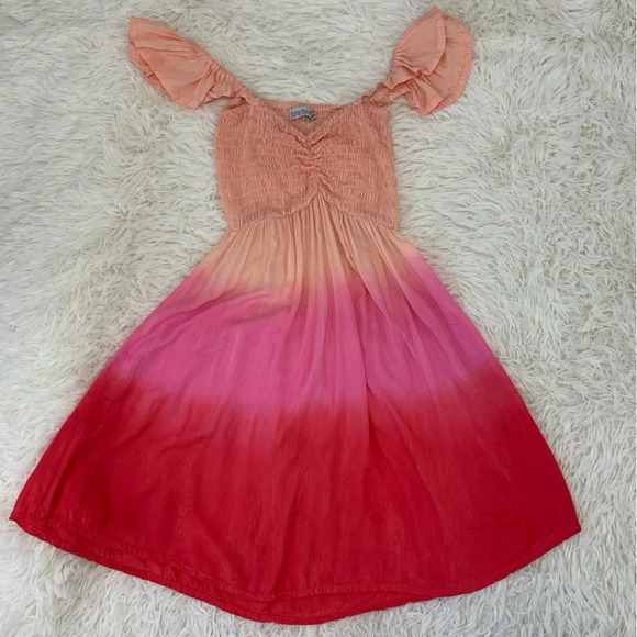 Tiare Hawaii Hollie Mini Dress smocked bodice Ruffle sleeves on/off shoulder S/M - Picture 16 of 16